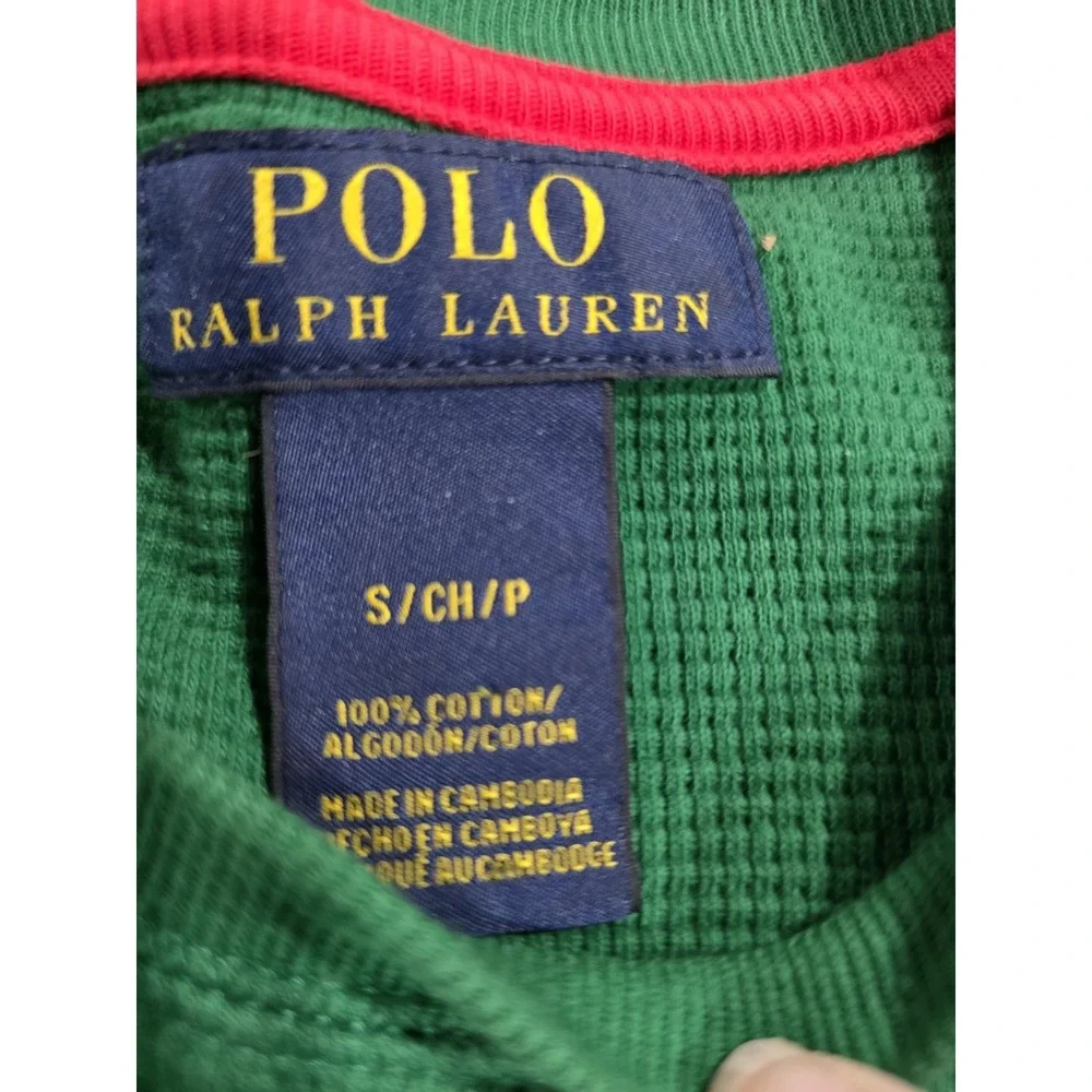 POLO Ralph Lauren Men‎  Waffle Knit Green Long Sleeve Thermal Shirt Small Henley